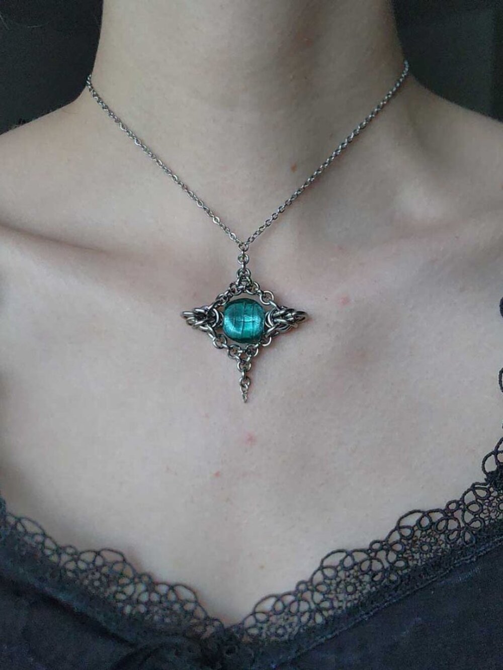 Aqua and silver star statement necklace - Picture 8 of 9